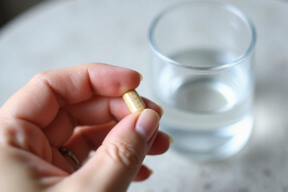 Persona tomando una cápsula con un vaso de agua